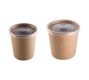 Vienkartiniai indeliai sriubai su plastikiniu dangteliu (kraft)
