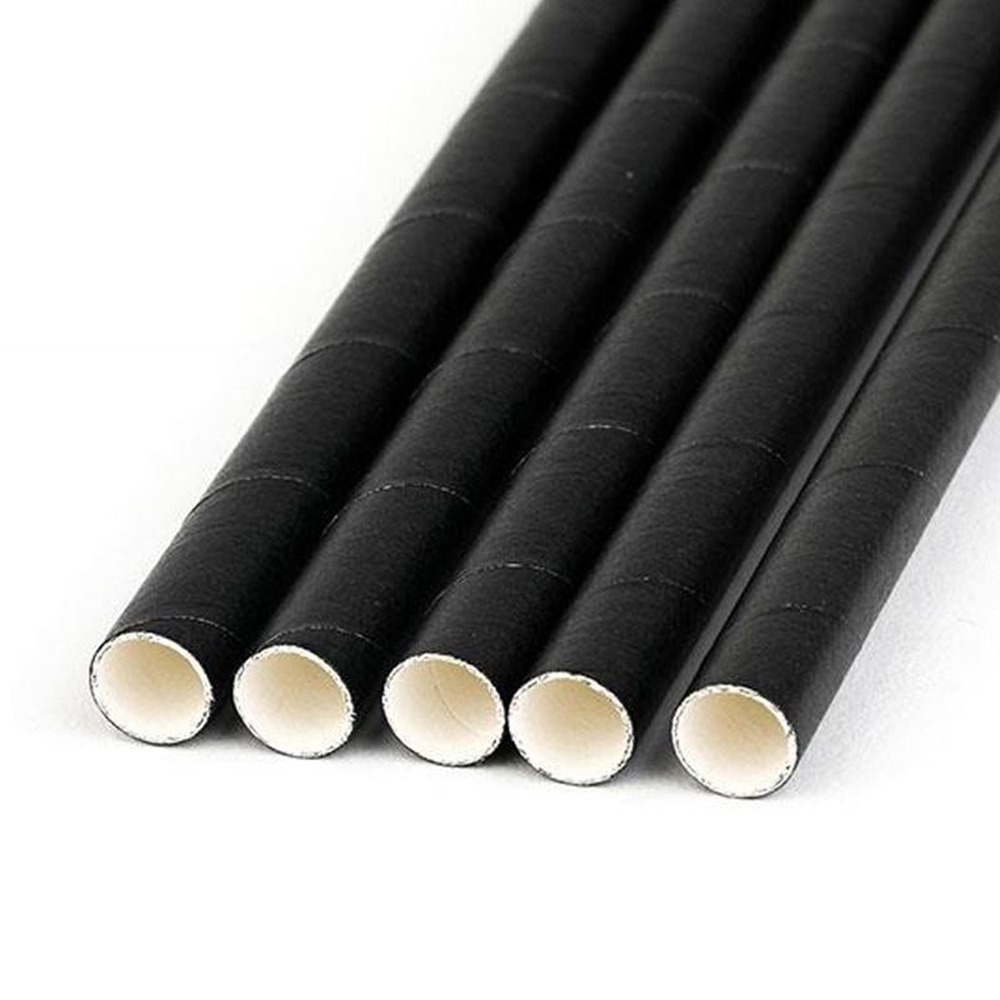 Popieriniai šiaudeliai juodi, 6×200 mm