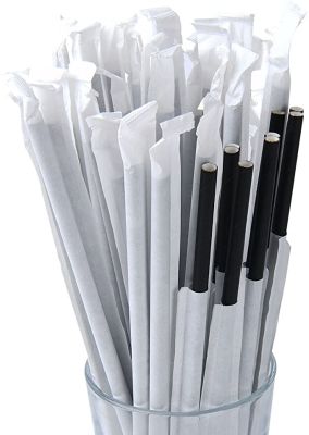 Popieriniai šiaudeliai juodi 6×210 mm (įpakuoti)