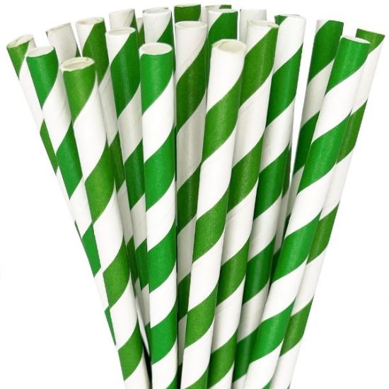 Popieriniai šiaudeliai žali, 8×130mm (dryžuoti)