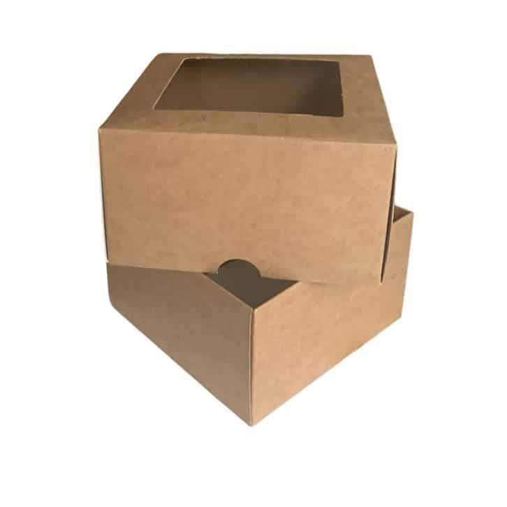 Dviejų dalių dėžutė su langeliu 90x90x50 mm, ruda/balta