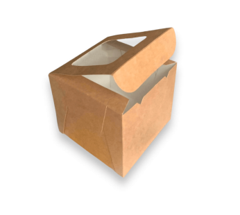 Dėžutė su atverčiamu dangteliu ir langeliu, 100x100x80, ruda/balta